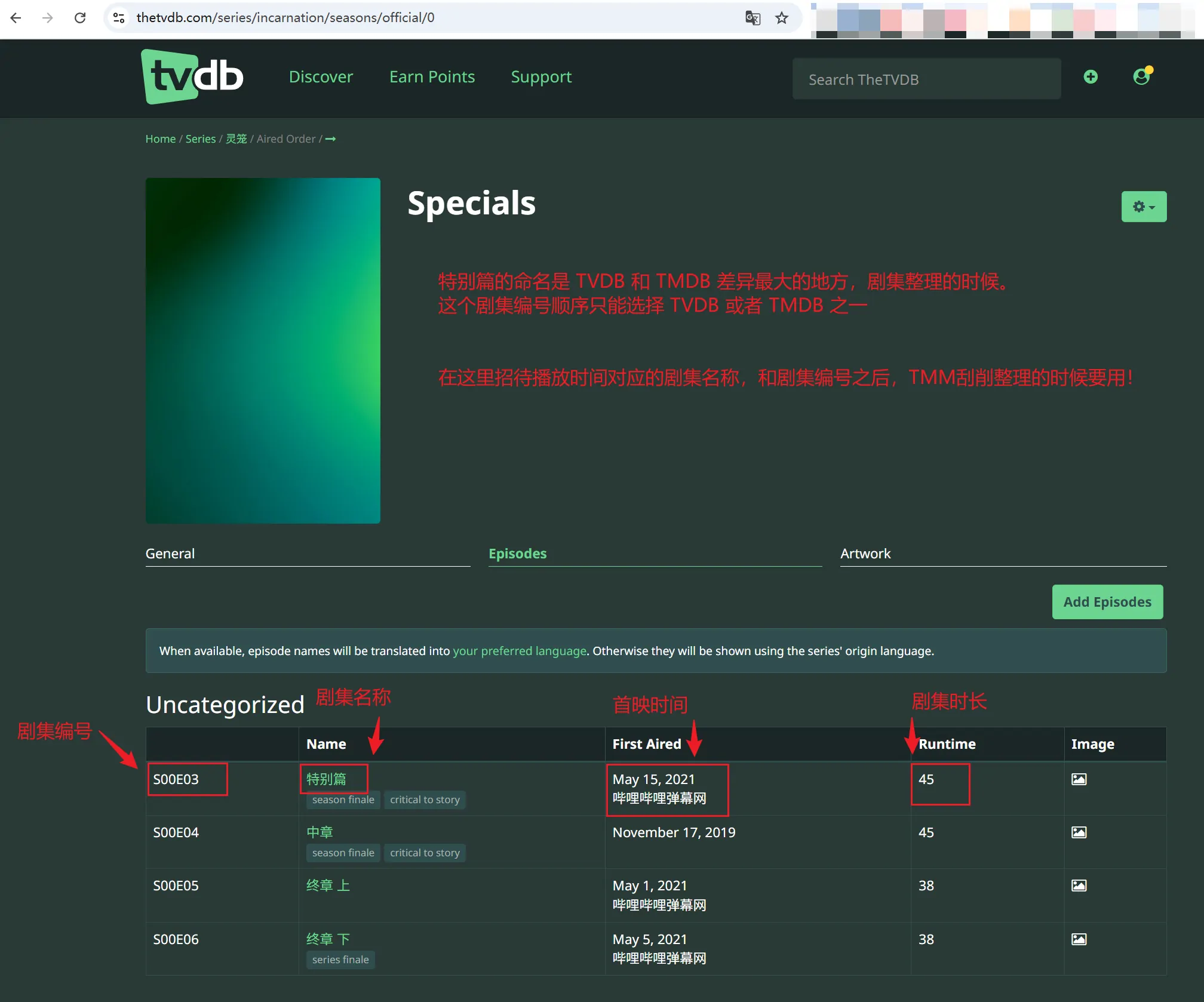 TVDB TV剧集某一季信息页面